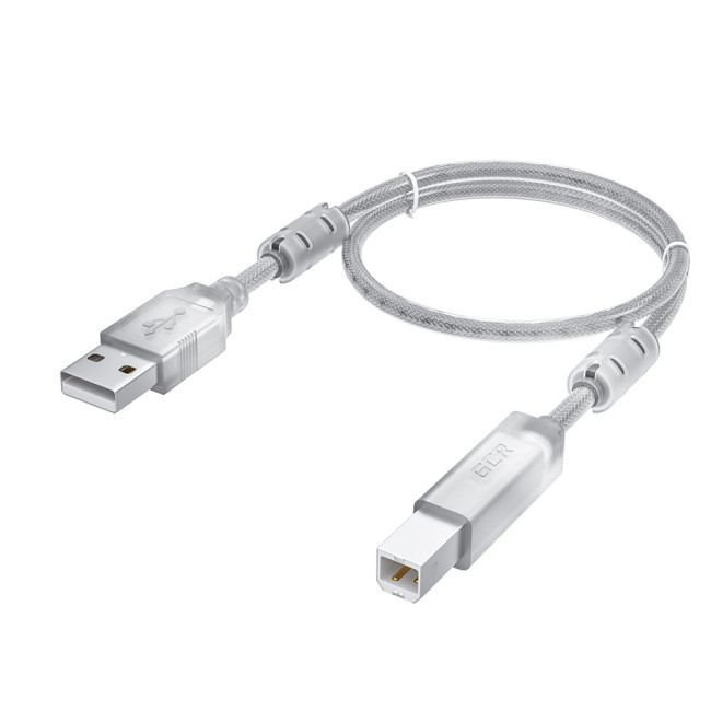 GCR Кабель PROF 0.75m USB 2.0, AM/BM, прозрачный, ферритовые кольца, 28/24 AWG, экран, армированный, морозостойкий, GCR-52421 Greenconnect USB 2.0 Type-AM - USB 2.0 Type-BM 0.75м