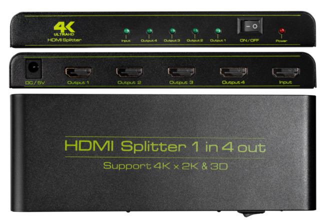 Greenconnect Разветвитель v1.4 HDMI 1на 4 выхода, 4K2K 30Hz /1080p 120Hz + индикация серия Greenline GL-v104C Greenconnect HDMI (f) to 4 x HDMI (f)