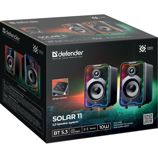 Defender Акустическая 2.0 система Solar 11 10Вт, BT/RGB, питание от USB Defender Solar 11 Defender Акустическая 2.0 система Solar 11 10Вт, BT/RGB, питание от USB Defender Solar 11