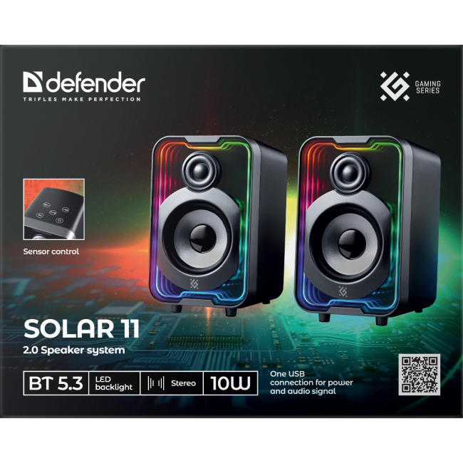 Defender Акустическая 2.0 система Solar 11 10Вт, BT/RGB, питание от USB Defender Solar 11 Defender Акустическая 2.0 система Solar 11 10Вт, BT/RGB, питание от USB Defender Solar 11