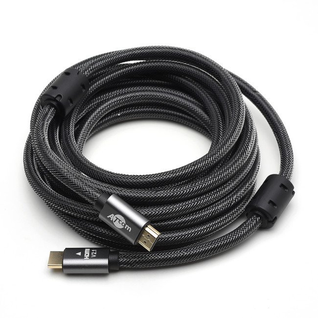 Кабель HDMI 5 м (HIGH speed, Metal gold, в чулке, в пакете) ATcom HDMI 2.1 (m) - HDMI 2.1 (m) 5 м