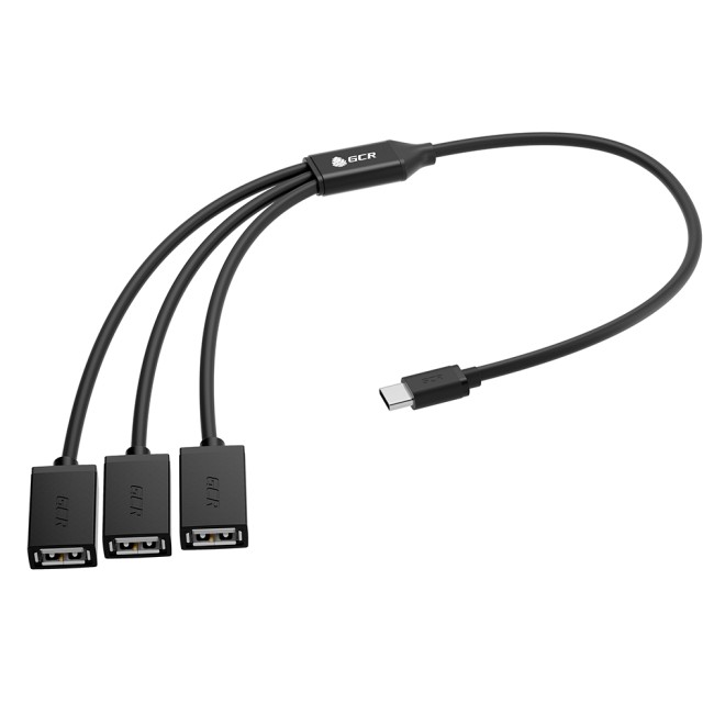 GCR Переходник USB Hub Type-C гибкий 0.35m разветвитель на 3 USB порта, СМ / 3 х AF, черный, GCR-55296 Greenconnect GCR-55296