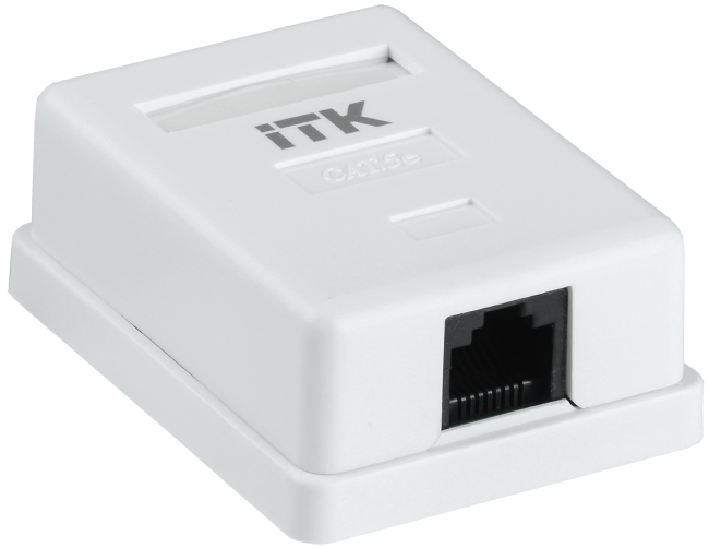 Настенная информационная розетка RJ45 8P8C, кат.5Е, UTP, 1-порт, белая ITK CS2-1C5EU-12 Настенная информационная розетка RJ45 8P8C, кат.5Е, UTP, 1-порт, белая ITK CS2-1C5EU-12