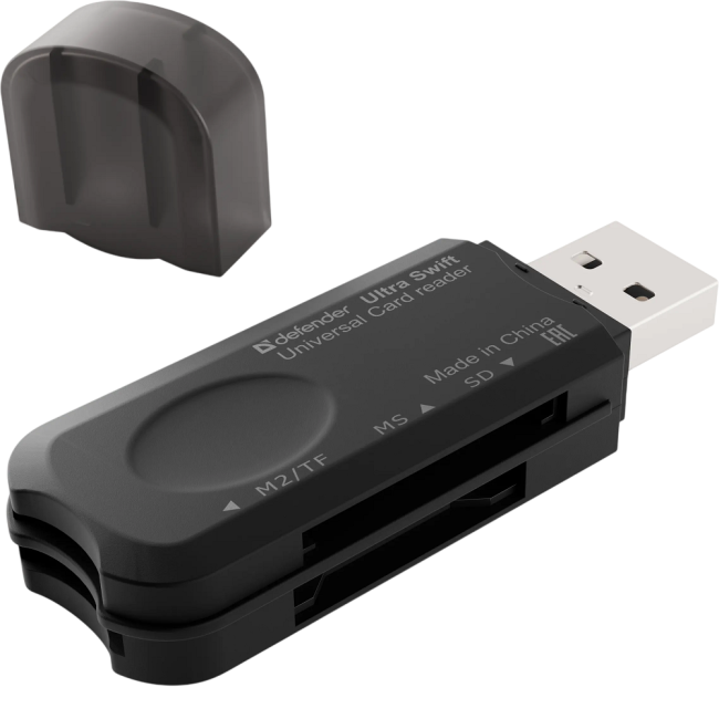 Defender Универсальный картридер Ultra Swift USB 2.0, 4 слота Defender 83262 Defender Универсальный картридер Ultra Swift USB 2.0, 4 слота Defender 83262