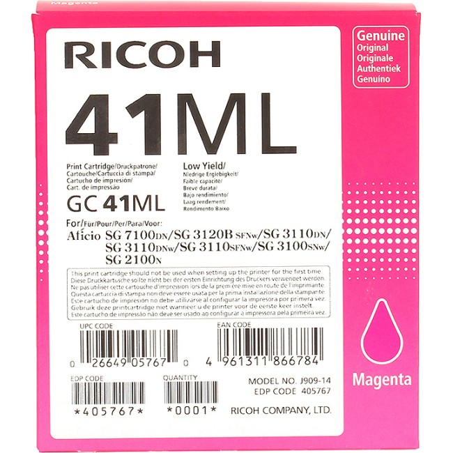 GC 41ML Картридж для гелевого принтера Пурпурный Ricoh 405767 GC 41ML Картридж для гелевого принтера Пурпурный Ricoh 405767