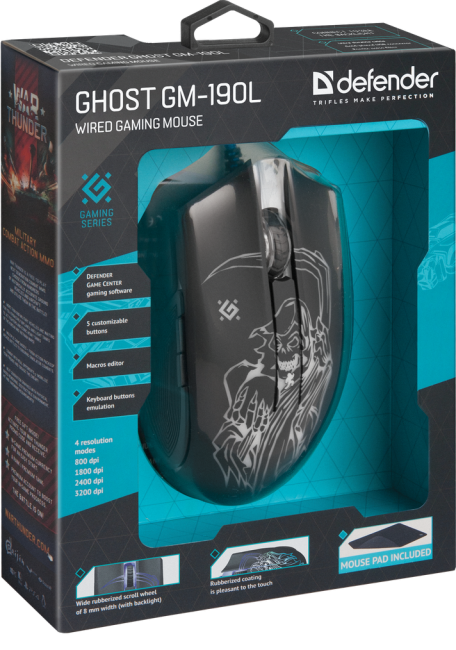 Defender Проводная игровая мышь Ghost GM-190L оптика,6кнопок,800-3200dpi Defender Ghost GM-190L Defender Проводная игровая мышь Ghost GM-190L оптика,6кнопок,800-3200dpi Defender Ghost GM-190L
