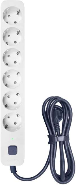 Фильтр-удлинитель PowerCom SP-06W 1.8M, 6 розеток, белый, 16А, 4кВт, 380Дж, защитные шторки, защита от КЗ, перегрузки, ВЧ и импульсных помех, кабель 3x1 мм2, ШхГхВ 338.5х50х40.2 мм, вес 0.48 кг. Powercom SP-06W 1.8M