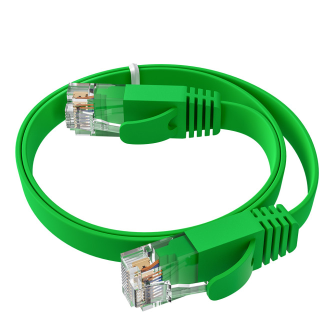 GCR Патч-корд PROF плоский прямой 10.0m, UTP медь кат.6, зеленый, 30 AWG, ethernet high speed 10 Гбит/с, RJ45, T568B, GCR-52838 Greenconnect RJ45(m) - RJ45(m) Cat. 7 U/UTP PVC 10м