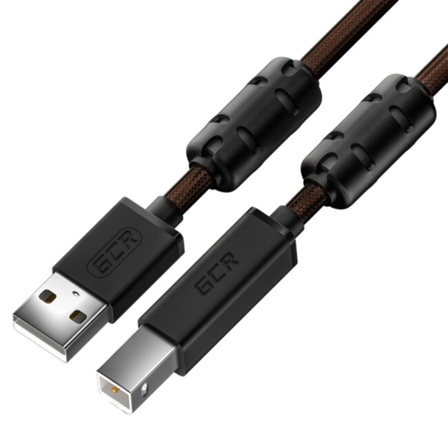 GCR Кабель PROF 5.0m USB 2.0, AM/BM, черно-прозрачный, ферритовые кольца, 28/24 AWG, экран, армированный, морозостойкий, GCR-52419 Greenconnect USB 2.0 AM - USB 2.0 BM