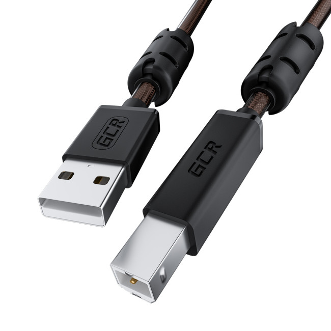 GCR Кабель PROF 5.0m USB 2.0, AM/BM, черно-прозрачный, ферритовые кольца, 28/24 AWG, экран, армированный, морозостойкий, GCR-52419 Greenconnect USB 2.0 AM - USB 2.0 BM