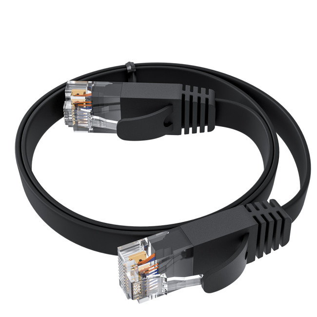 GCR Патч-корд PROF плоский прямой 3.0m, UTP медь кат.6, черный, 30 AWG, ethernet high speed 10 Гбит/с, RJ45, T568B, GCR-52870 Greenconnect RJ45(m) - RJ45(m) Cat. 7 U/UTP PVC 3м