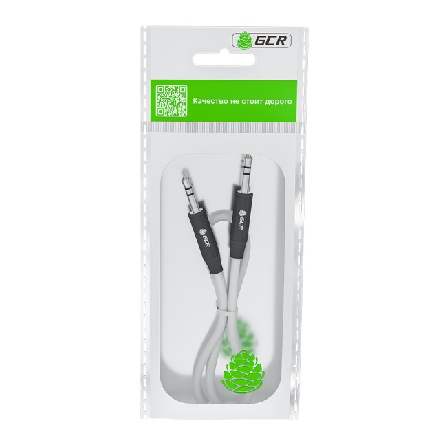 GCR Кабель 0.5m аудио jack 3.5mm/jack 3.5mm белый, AL case черный, M/M, GCR-54749 Greenconnect GCR-54749