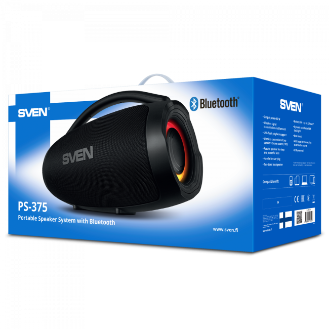 АС SVEN PS-375, черный, акустическая система (60 Вт, TWS, Bluetooth, USB, 4500мА*ч) SVEN PS-375 АС SVEN PS-375, черный, акустическая система (60 Вт, TWS, Bluetooth, USB, 4500мА*ч) SVEN PS-375