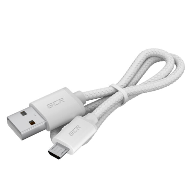GCR Кабель 1.0m MicroUSB, быстрая зарядка, белый нейлон, GCR-54082 Greenconnect GCR-54082