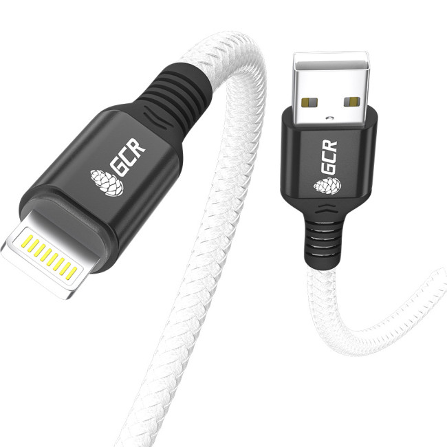 GCR Кабель PREMIUM 1.2m для iPhone, iPad, Air, AM/Lightning, MFI, белый нейлон, AL case черный, 28/24 AWG, GCR-53447 Greenconnect GCR-53447
