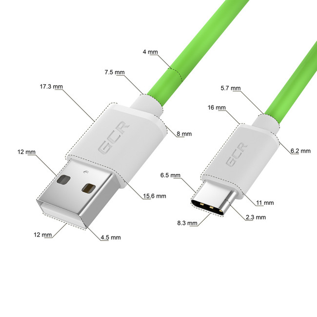 GCR QC Кабель 1.0m, TypeC, быстрая зарядка, зеленый TPE, белые коннекторы, 28/22 AWG, GCR-52494 Greenconnect USB 2.0 Type-AM - USB 2.0 Type-C (m) 1м