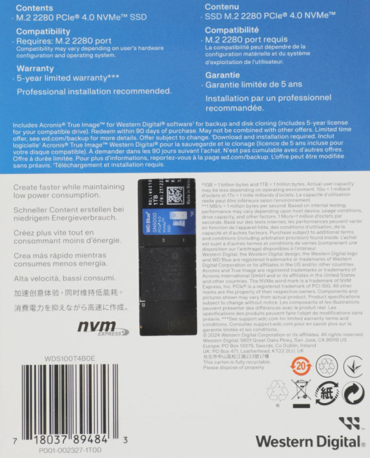 Накопитель SSD WD WDS100T4B0E Накопитель SSD WD WDS100T4B0E