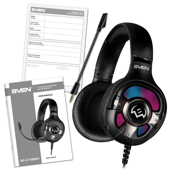 Игровые наушники с микрофоном SVEN AP-U1100MV, черный (USB, RGB, 7.1) SVEN AP-U1100MV SV-020828 Игровые наушники с микрофоном SVEN AP-U1100MV, черный (USB, RGB, 7.1) SVEN AP-U1100MV SV-020828