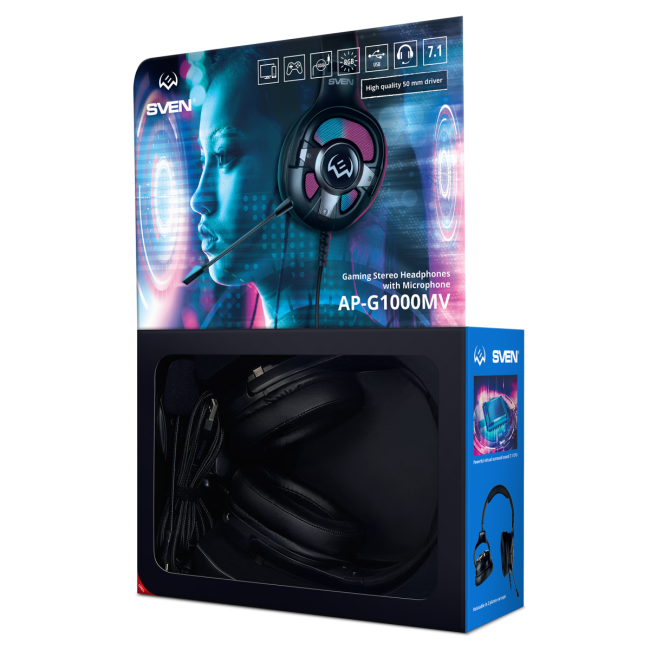 Игровые наушники с микрофоном SVEN AP-U1100MV, черный (USB, RGB, 7.1) SVEN AP-U1100MV SV-020828 Игровые наушники с микрофоном SVEN AP-U1100MV, черный (USB, RGB, 7.1) SVEN AP-U1100MV SV-020828