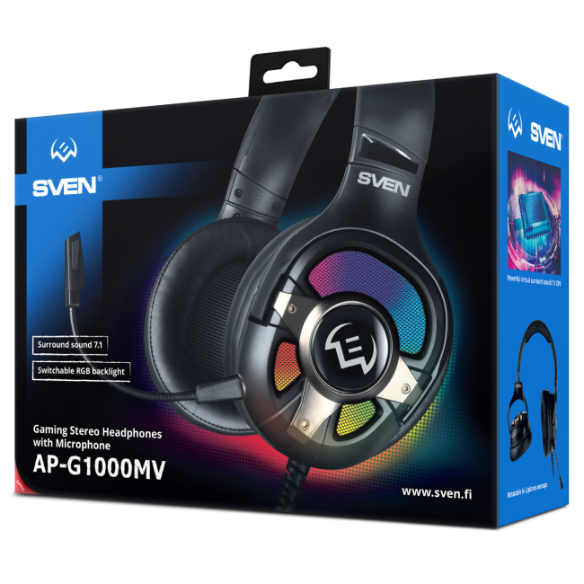 Игровые наушники с микрофоном SVEN AP-U1100MV, черный (USB, RGB, 7.1) SVEN AP-U1100MV SV-020828 Игровые наушники с микрофоном SVEN AP-U1100MV, черный (USB, RGB, 7.1) SVEN AP-U1100MV SV-020828
