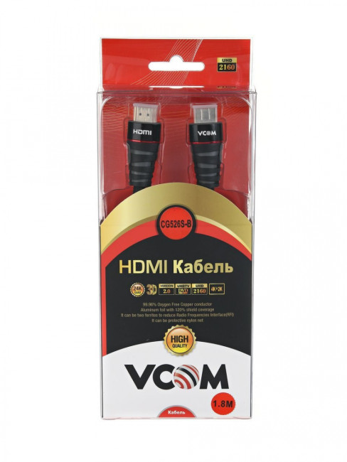 Кабель HDMI 19M/M ver. 2.0 черные коннекторы, 1.8m VCOM <CG526S-B-1.8M> Blister VCOM HDMI (m) - HDMI (m) 1.8м Кабель HDMI 19M/M ver. 2.0 черные коннекторы, 1.8m VCOM <CG526S-B-1.8M> Blister VCOM HDMI (m) - HDMI (m) 1.8м