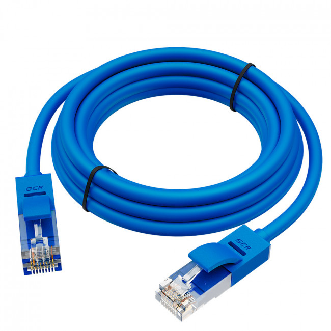 GCR Патч-корд прямой 35.0m UTP кат.5e, синий, позолоченные контакты, 24 AWG, литой, ethernet high speed 1 Гбит/с, RJ45, T568B, GCR-50947 Greenconnect RJ45(m) - RJ45(m) Cat. 5e UTP  35м синий