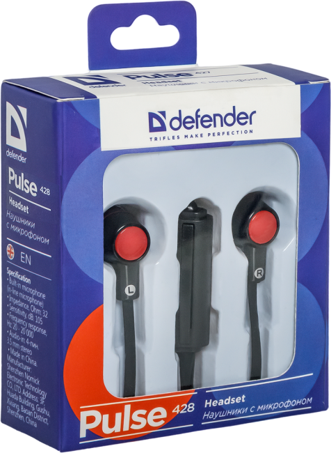 Defender Гарнитура для смартфонов Pulse 428 черный, вставки Defender Pulse 428 Defender Гарнитура для смартфонов Pulse 428 черный, вставки Defender Pulse 428