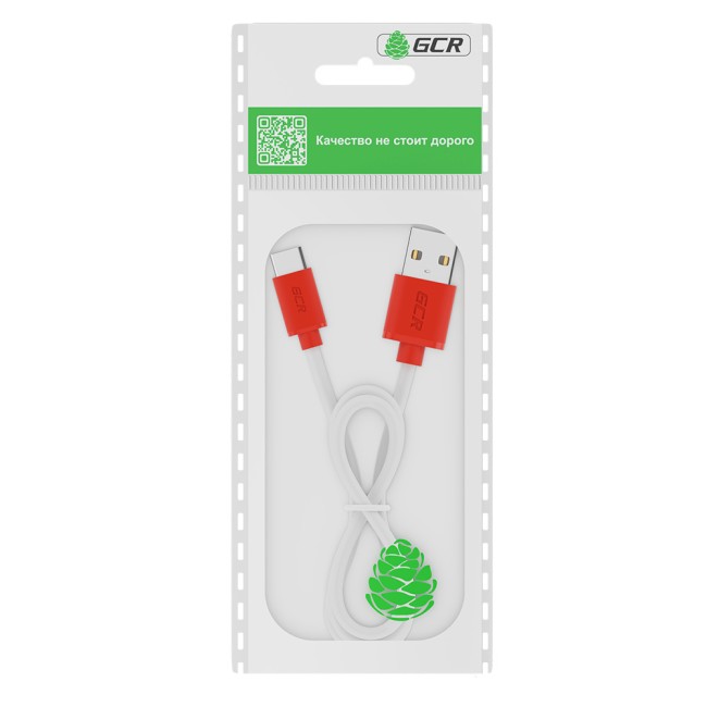 GCR Кабель 0.5m TypeC, белый, красные коннекторы, быстрая зарядка, 28/24 AWG, GCR-53235 Greenconnect USB 2.0 Type-AM - USB 2.0 Type-C (m) 0.5 м