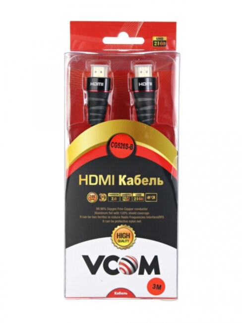 Кабель HDMI 19M/M ver. 2.0 черные коннекторы, 3m VCOM <CG526S-B-3M> Blister VCOM HDMI (m) - HDMI (m) 3м Кабель HDMI 19M/M ver. 2.0 черные коннекторы, 3m VCOM <CG526S-B-3M> Blister VCOM HDMI (m) - HDMI (m) 3м