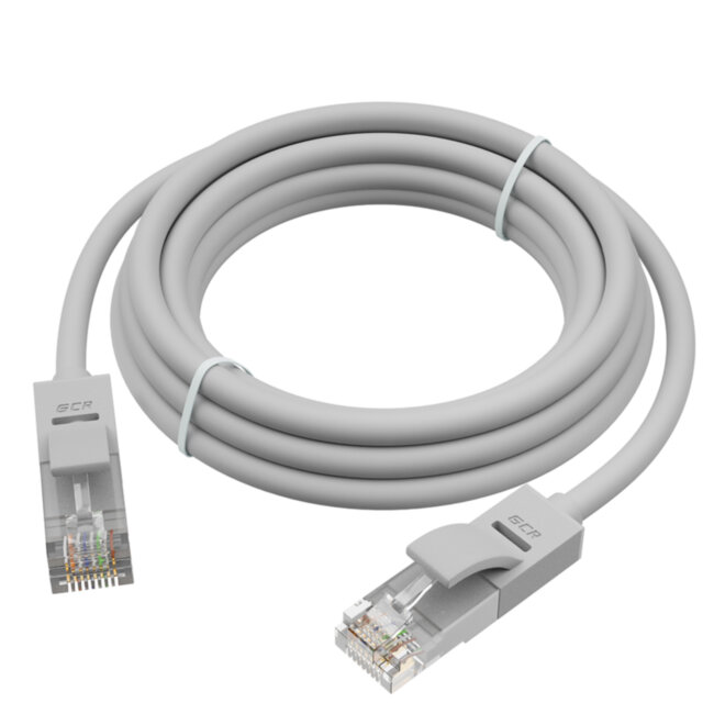GCR Патч-корд прямой 8.0m UTP кат.5e, серый, позолоченные контакты, 24 AWG, литой, ethernet high speed 1 Гбит/с, RJ45, T568B, GCR-51512 Greenconnect RJ45(m) - RJ45(m) Cat. 5e UTP  8м серый