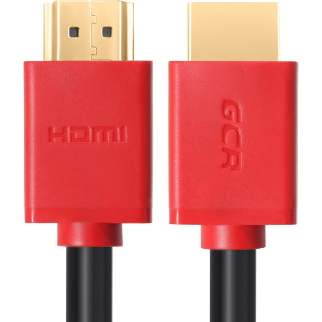 GCR Кабель 1.0m HDMI версия 1.4, черный, красные коннекторы, OD7.3mm, 30/30 AWG, позолоченные контакты, Ethernet 10.2 Гбит/с, 3D, 4K GCR-HM450-1.0m, экран Greenconnect GCR-HM450-1.0m