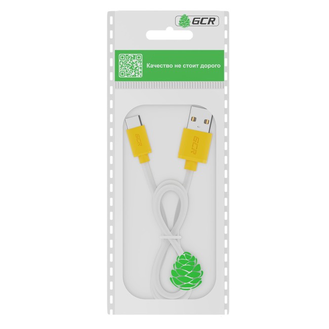 GCR Кабель 1.0m TypeC, белый, желтые коннекторы, быстрая зарядка, 28/24 AWG, GCR-53241 Greenconnect USB 2.0 Type-AM - USB 2.0 Type-C (m) 1 м