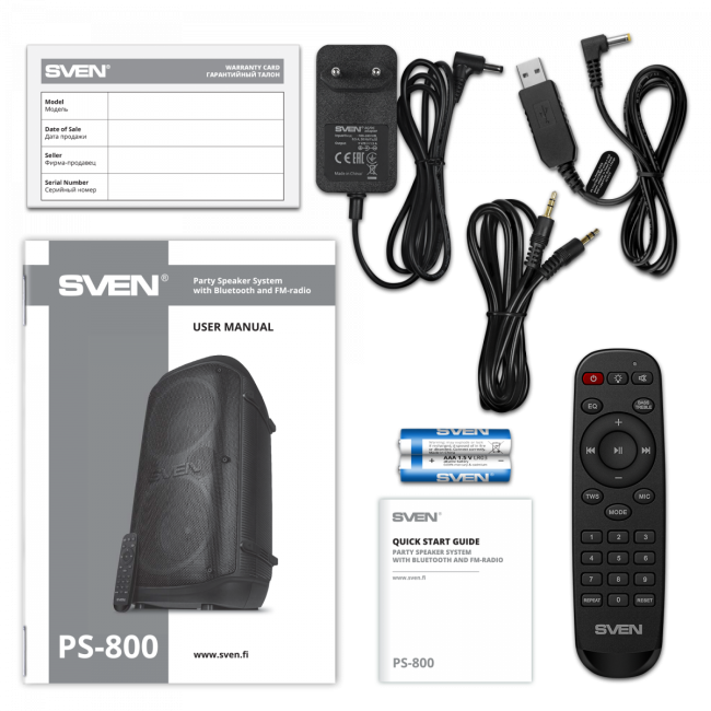 АС SVEN PS-800, черный, акустическая система (100 Вт, TWS, Bluetooth, FM, USB, microSD, LED-дисплей, 4400мА*ч) SVEN PS-800 АС SVEN PS-800, черный, акустическая система (100 Вт, TWS, Bluetooth, FM, USB, microSD, LED-дисплей, 4400мА*ч) SVEN PS-800