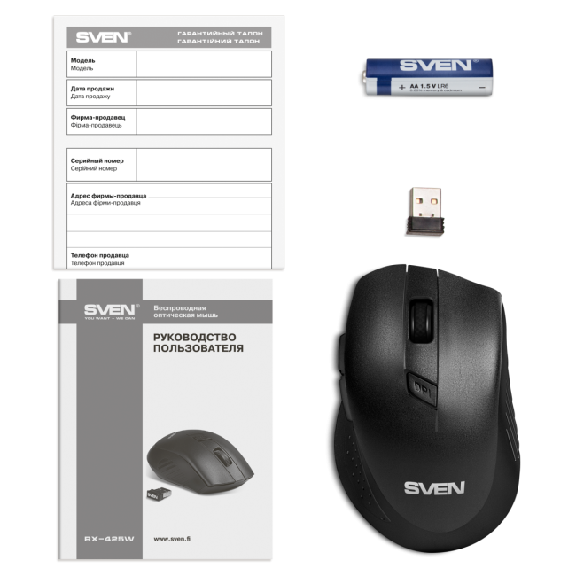 Беспроводная мышь SVEN RX-425W, чёрная SVEN RX-425W SV-014483