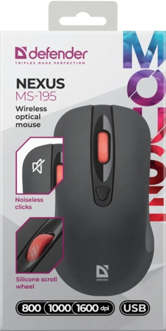 Defender Беспроводная оптическая мышь Nexus MS-195 черный,4 кнопки,800-1600 dpi Defender 52195