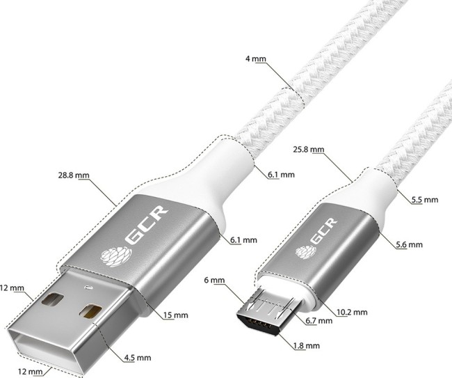 GCR QC Кабель 1.0m MicroUSB, быстрая зарядка, белый нейлон, AL корпус серебро, белый ПВХ, 28/24 AWG, GCR-52468 Кабель Greenconnect 1 м (GCR-52468) GCR QC Кабель 1.0m MicroUSB, быстрая зарядка, белый нейлон, AL корпус серебро, белый ПВХ, 28/24 AWG, GCR-52468 Кабель Greenconnect 1 м (GCR-52468)