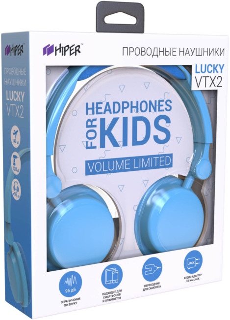 Наушники детские Hiper LUCKY Blue, синие (HTW-VTX2) Hiper LUCKY HTW-VTX2 Наушники детские Hiper LUCKY Blue, синие (HTW-VTX2) Hiper LUCKY HTW-VTX2