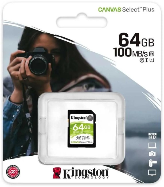 Карта памяти Kingston 64GB SDXC Canvas Select Plus 100R C10 UHS-I U1 V10 Kingston SDS2/64GB