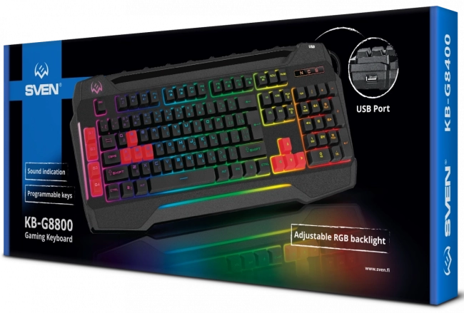 Игровая клавиатура SVEN KB-G8800 (109 кл, макросы, RGB-подсветка, звук. индикация, USB-порт) Sven  KB-G8800