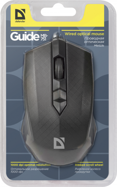 Defender Проводная оптическая мышь Guide MB-751 черный,3 кнопки,1000 dpi Defender Guide MB-751