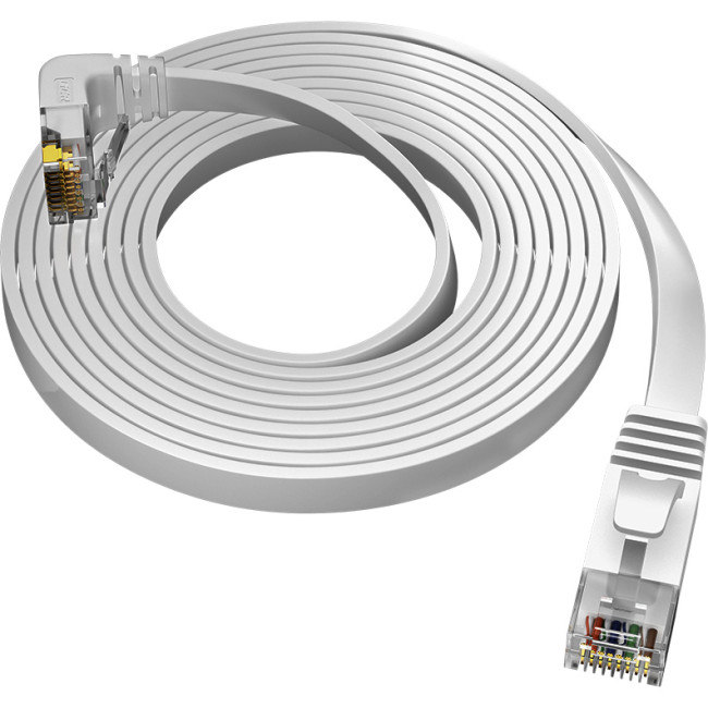 GCR Патч-корд PROF плоский 5.0m, UTP медь кат.6, белый, верхний угол, ethernet high speed 10 Гбит/с, RJ45, T568B Greenconnect GCR-54632