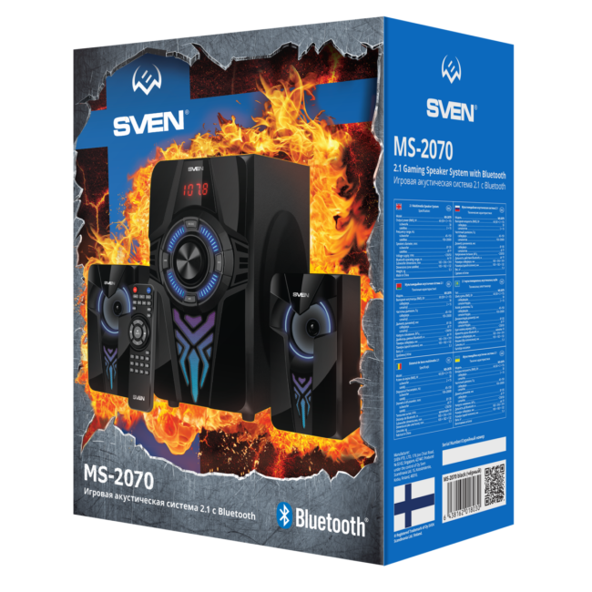 SVEN MS-2070, чёрный, акустическая система 2.1, мощность (RMS):30Вт + 2x15 Вт, FM-тюнер, USB/SD, дисплей, пульт ДУ, Bluetooth Sven SV-018030 SVEN MS-2070, чёрный, акустическая система 2.1, мощность (RMS):30Вт + 2x15 Вт, FM-тюнер, USB/SD, дисплей, пульт ДУ, Bluetooth Sven SV-018030