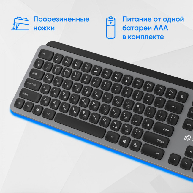 Клавиатура Oklick K859W серый/черный USB беспроводная slim Multimedia (2002136) Oklick 2002136 Клавиатура Oklick K859W серый/черный USB беспроводная slim Multimedia (2002136) Oklick 2002136