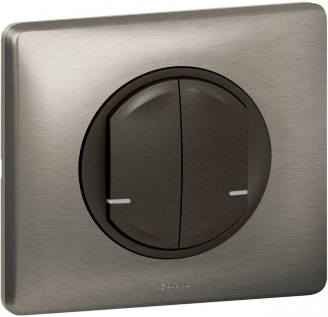 CLN ГРФ Выкл 2к б/п Умный беспроводной выключатель Legrand серия Celiane with NETATMO, Цвет Графит. Выключатель 2-клавишный, Управление со смартфона, Zigbee 2,4 ГГц. Рамка в комплекте.