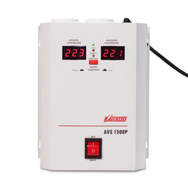 Стабилизатор POWERMAN AVS 1500P, ступенчатый регулятор, цифровые индикаторы уровней напряжения, 1500ВА, 110-260В, максимальный входной ток 12А, 2 евророзетки, IP-20, навесной, 215мм х 270мм х 110мм, 4.3 кг. POWERMAN AVS 1500P Стабилизатор POWERMAN AVS 1500P, ступенчатый регулятор, цифровые индикаторы уровней напряжения, 1500ВА, 110-260В, максимальный входной ток 12А, 2 евророзетки, IP-20, навесной, 215мм х 270мм х 110мм, 4.3 кг. POWERMAN AVS 1500P