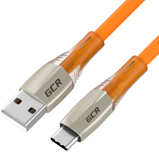 GCR QC Кабель 0.5m TypeC LED, быстрая зарядка, оранжевый TPE, 28/22 AWG, GCR-52520 Greenconnect USB 2.0 Type-AM - USB 2.0 Type-C (m) 0.5м