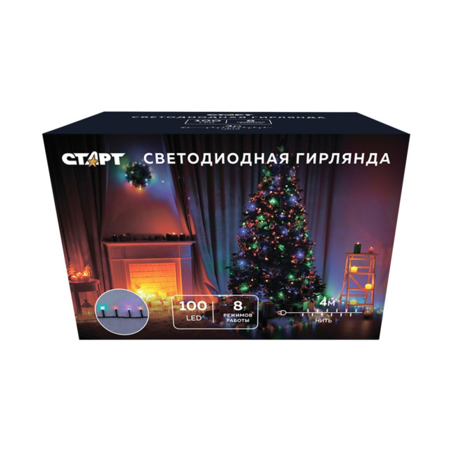 Гирлянда Гирлянда 100LED 220V, 8 режимов, 4 м, нить, разноцветная Гирлянда Гирлянда 100LED 220V, 8 режимов, 4 м, нить, разноцветная