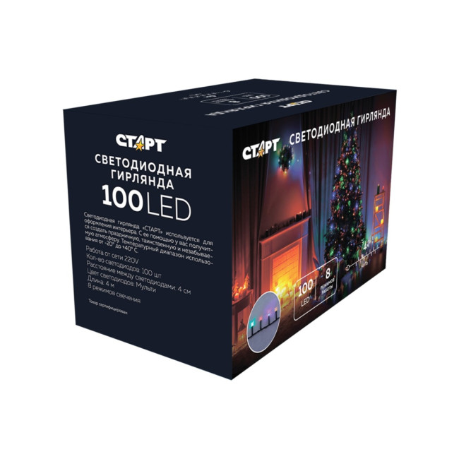 Гирлянда Гирлянда 100LED 220V, 8 режимов, 4 м, нить, разноцветная Гирлянда Гирлянда 100LED 220V, 8 режимов, 4 м, нить, разноцветная