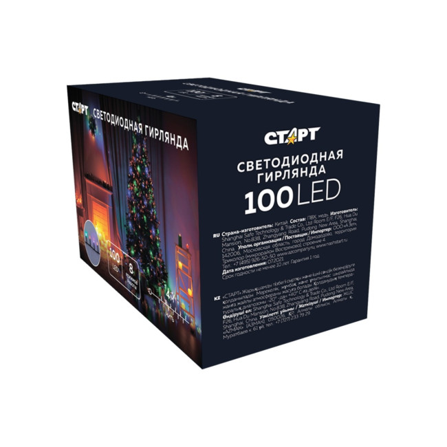 Гирлянда Гирлянда 100LED 220V, 8 режимов, 4 м, нить, разноцветная Гирлянда Гирлянда 100LED 220V, 8 режимов, 4 м, нить, разноцветная