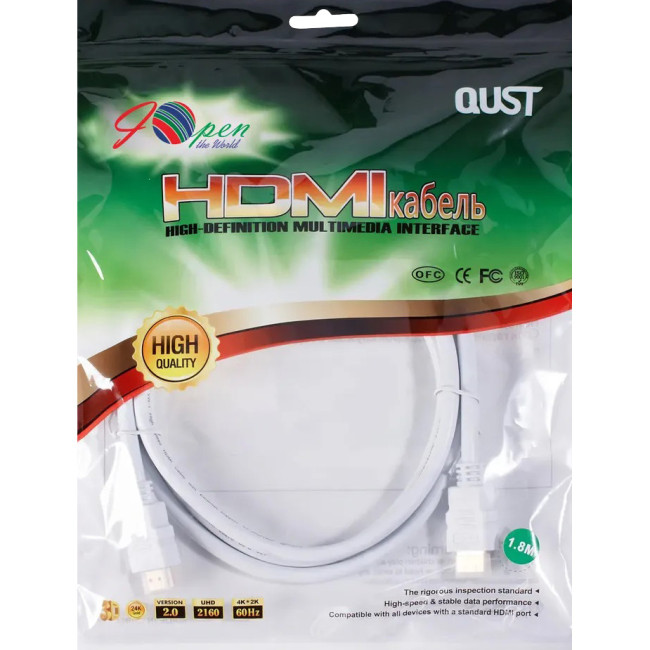 Кабель HDMI 19M/M ver 2.0, 1.8М, белый  Aopen/Qust <ACG711DW-1.8M> VCOM ACG711DW-1.8M